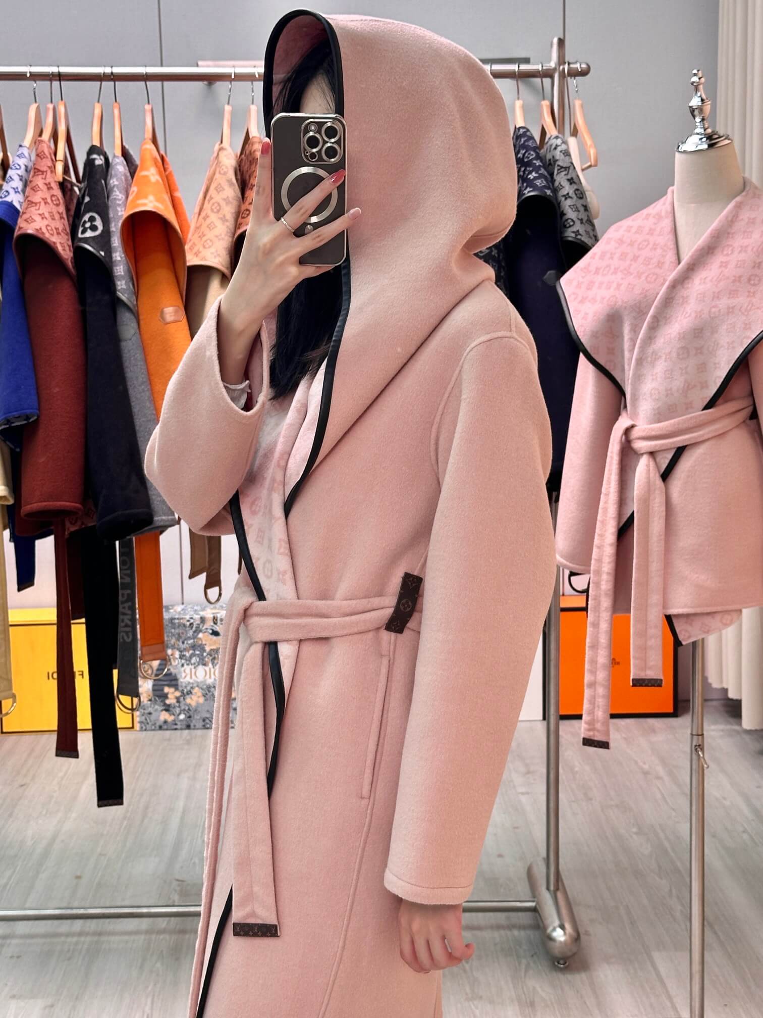 Louis Vuitton Double Face Monogram Hooded Wrap Coat in Light Pink - Image 3
