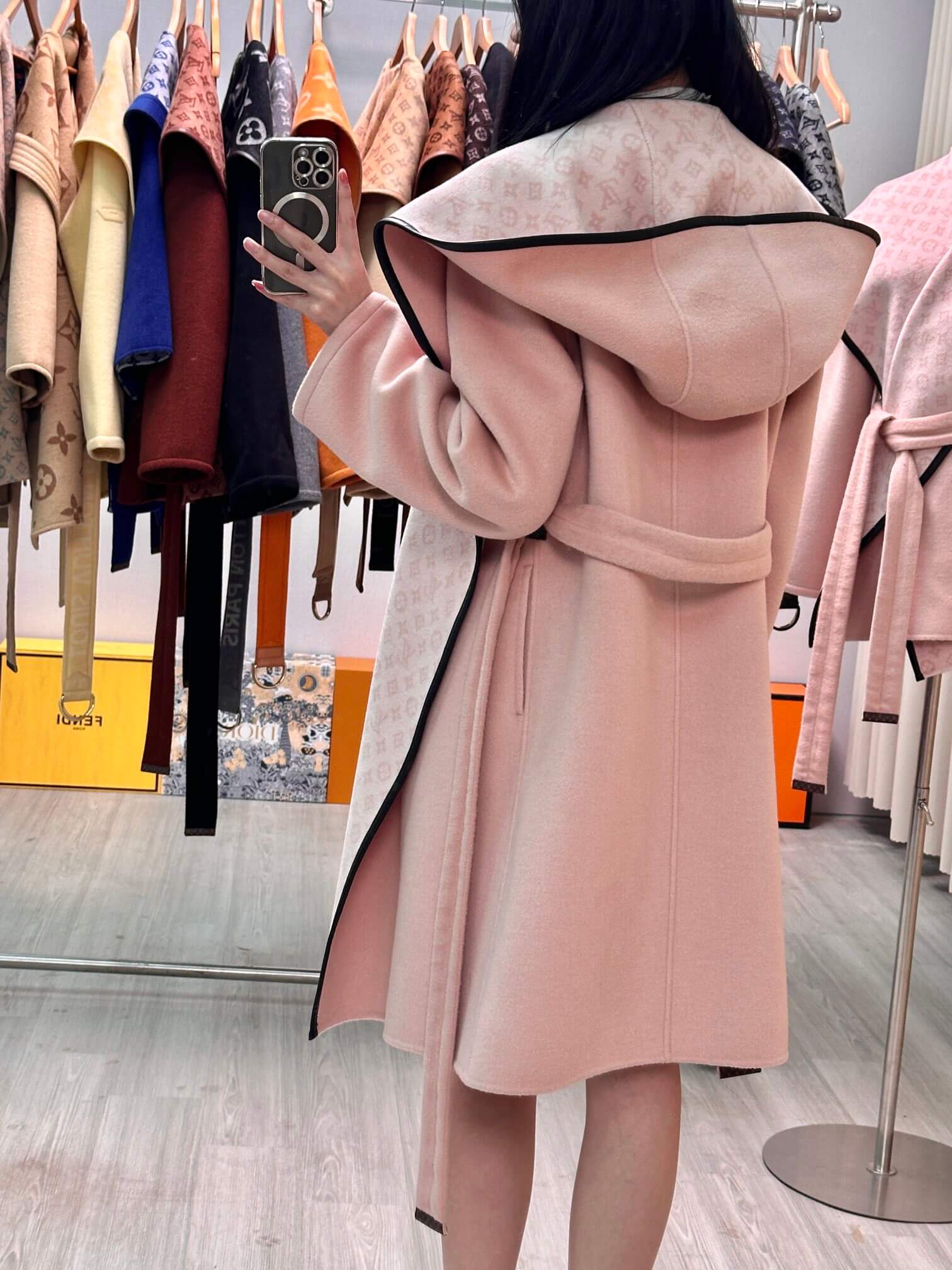 Louis Vuitton Double Face Monogram Hooded Wrap Coat in Light Pink - Image 2