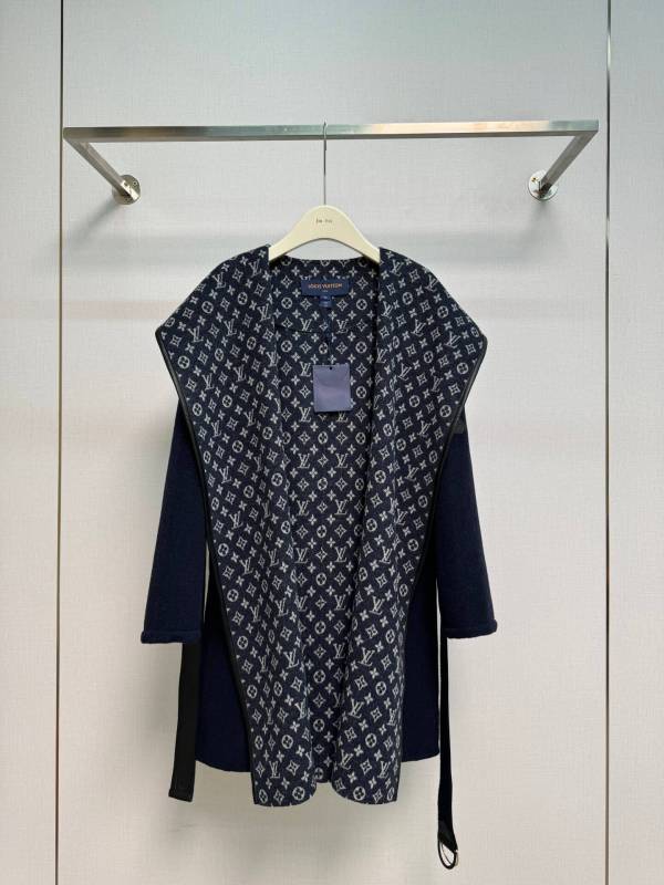 Louis Vuitton Monogram Jacquard Belted Wrap Coat – Navy Blue