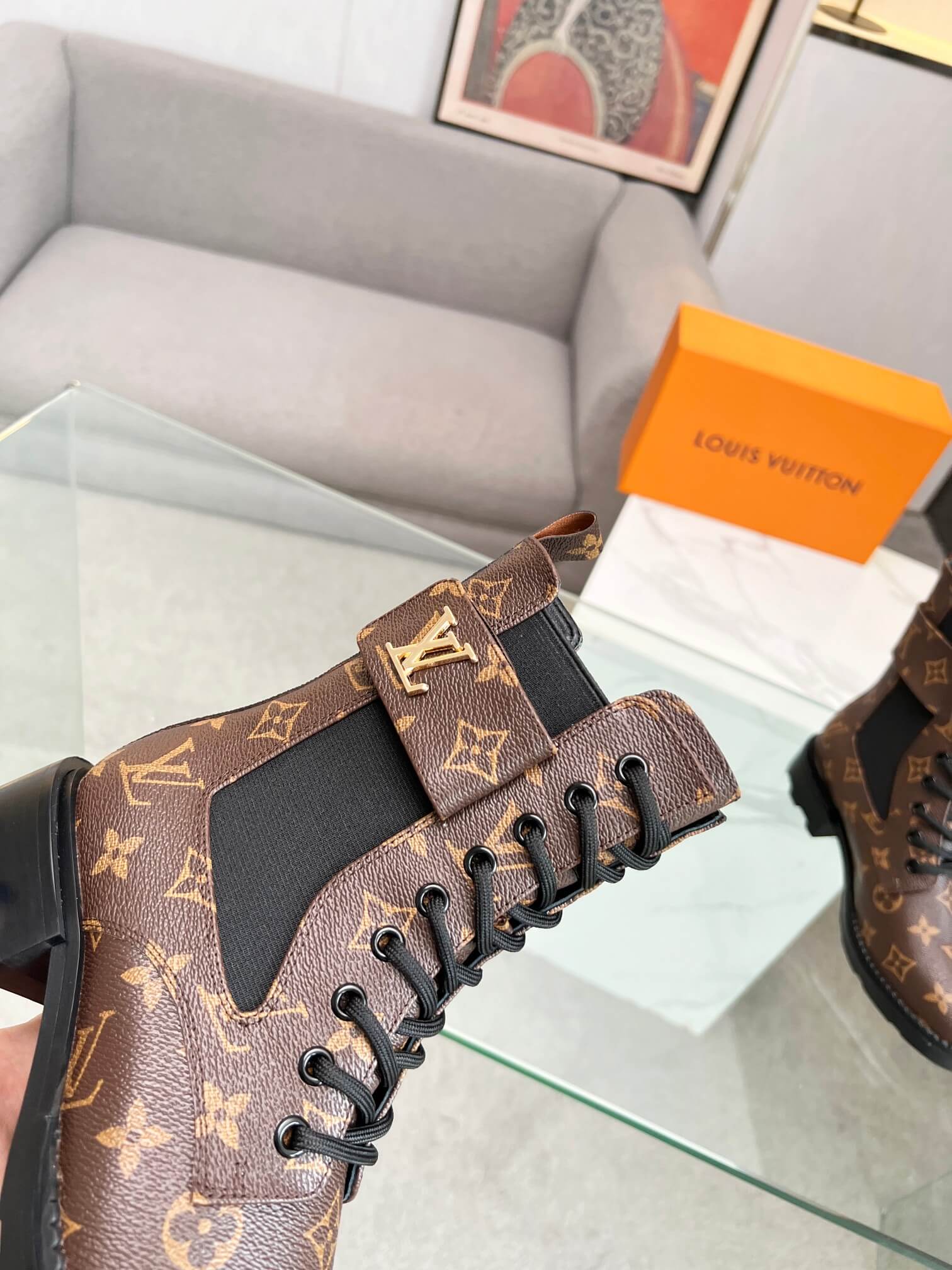 Louis Vuitton Monogram Wonderland Flat Laced Up Ranger Boot - Image 5
