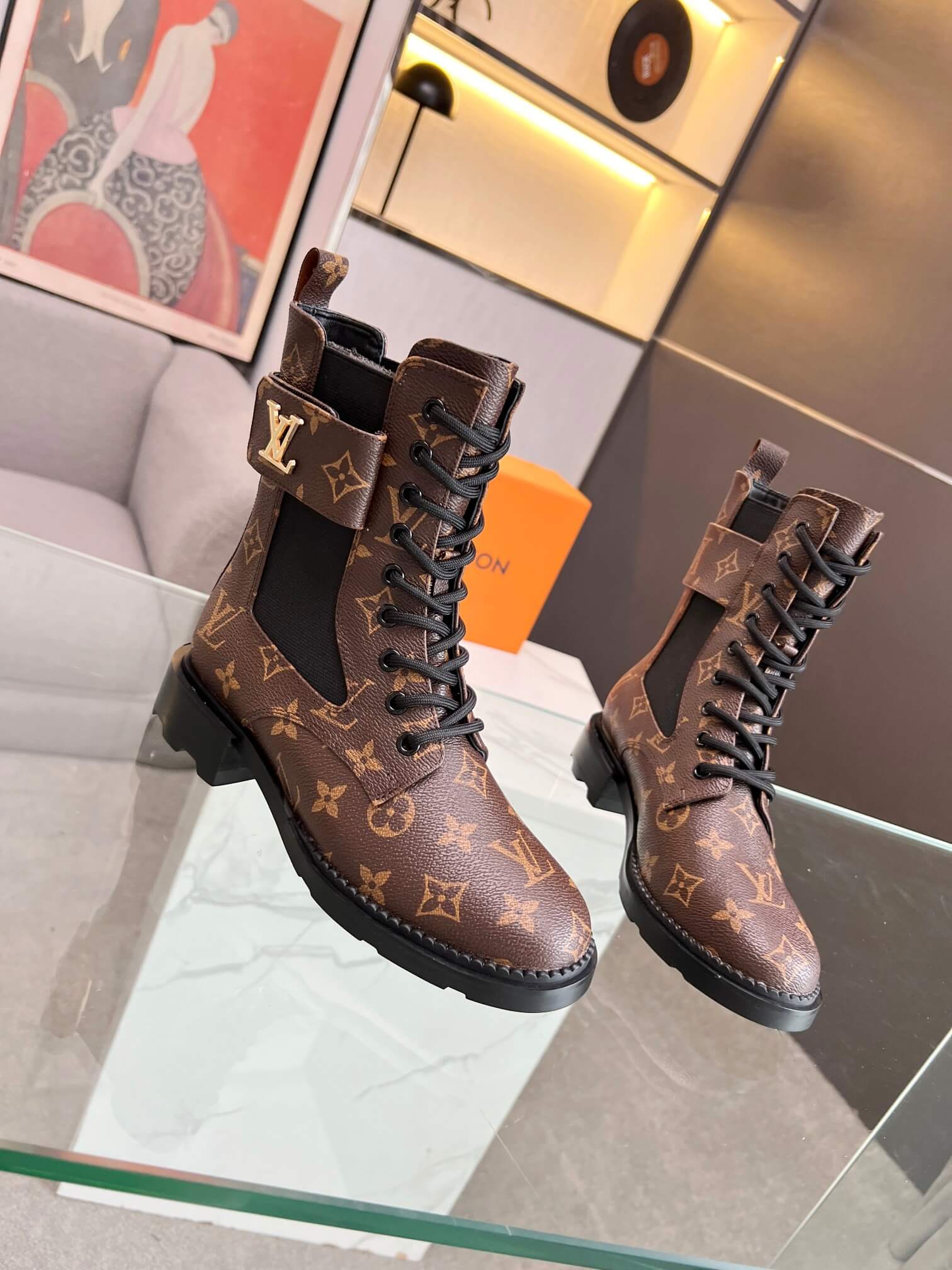 Louis Vuitton Monogram Wonderland Flat Laced Up Ranger Boot - Image 3