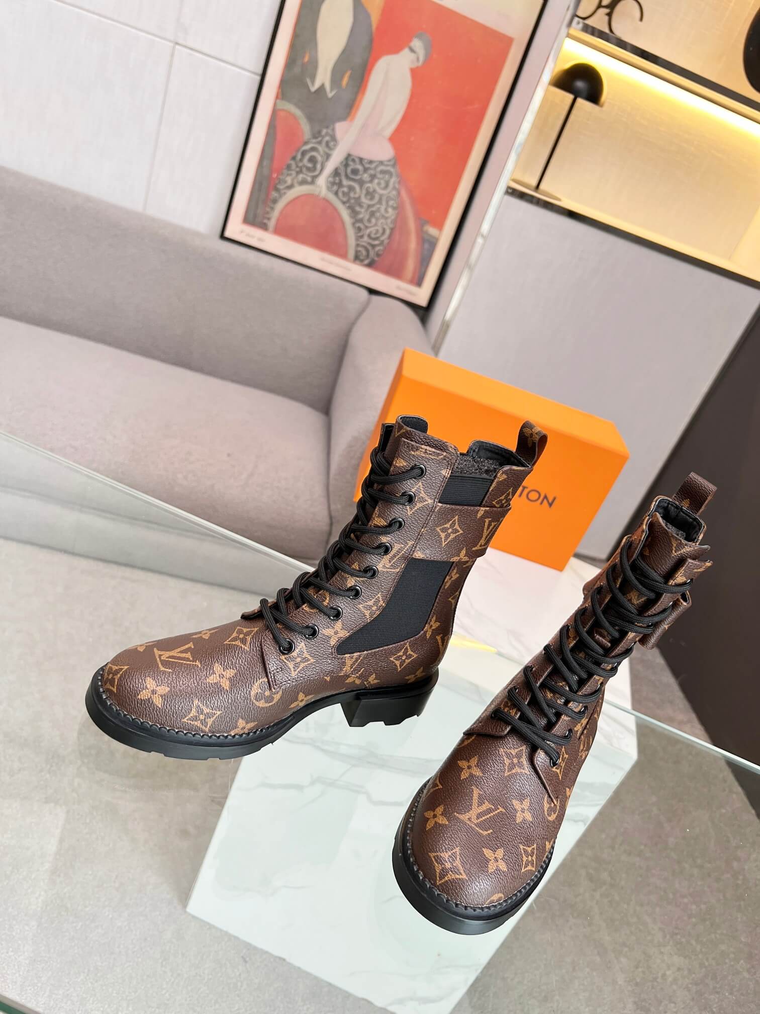 Louis Vuitton Monogram Wonderland Flat Laced Up Ranger Boot - Image 2
