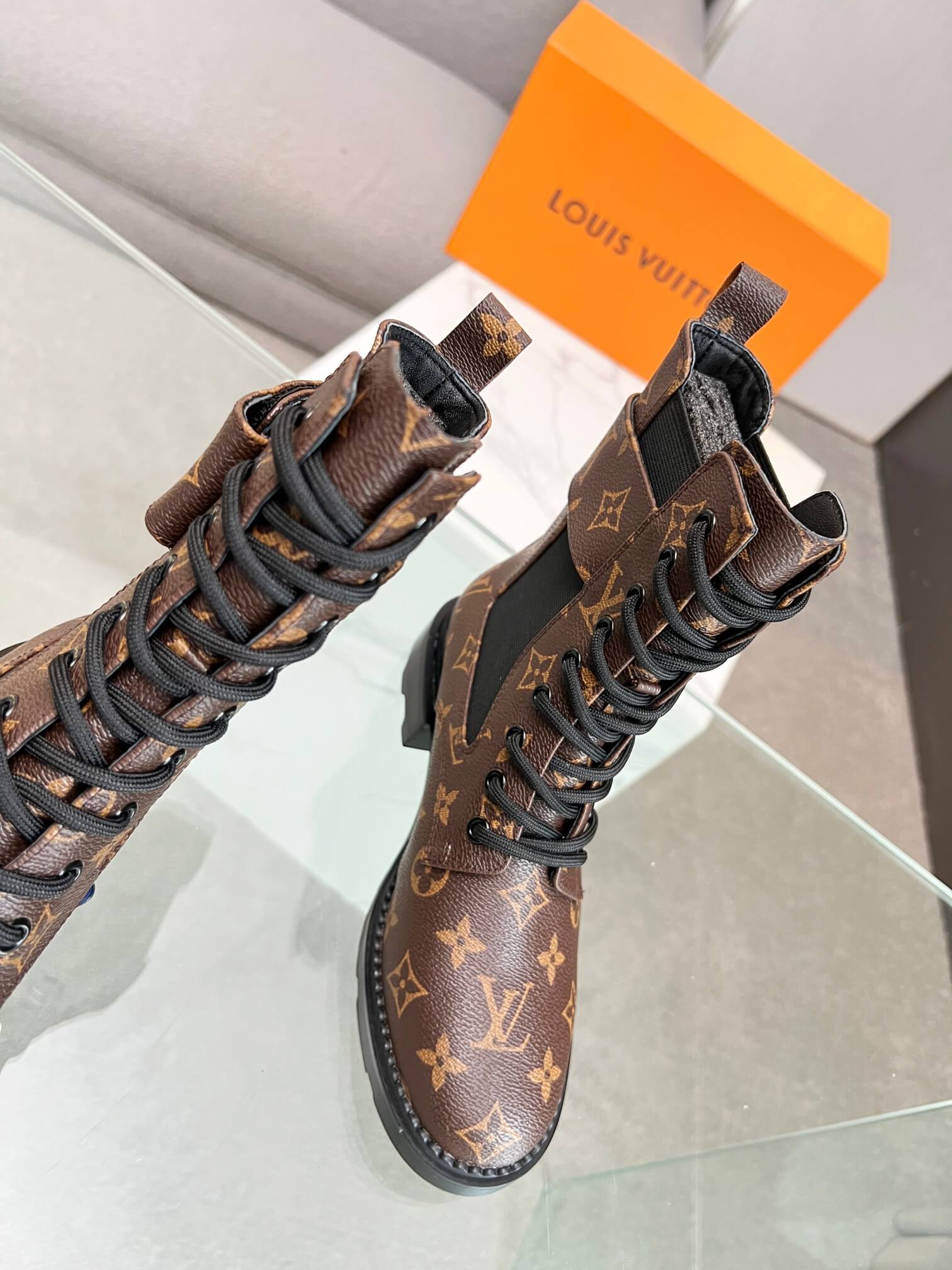 Louis Vuitton Monogram Wonderland Flat Laced Up Ranger Boot - Image 7
