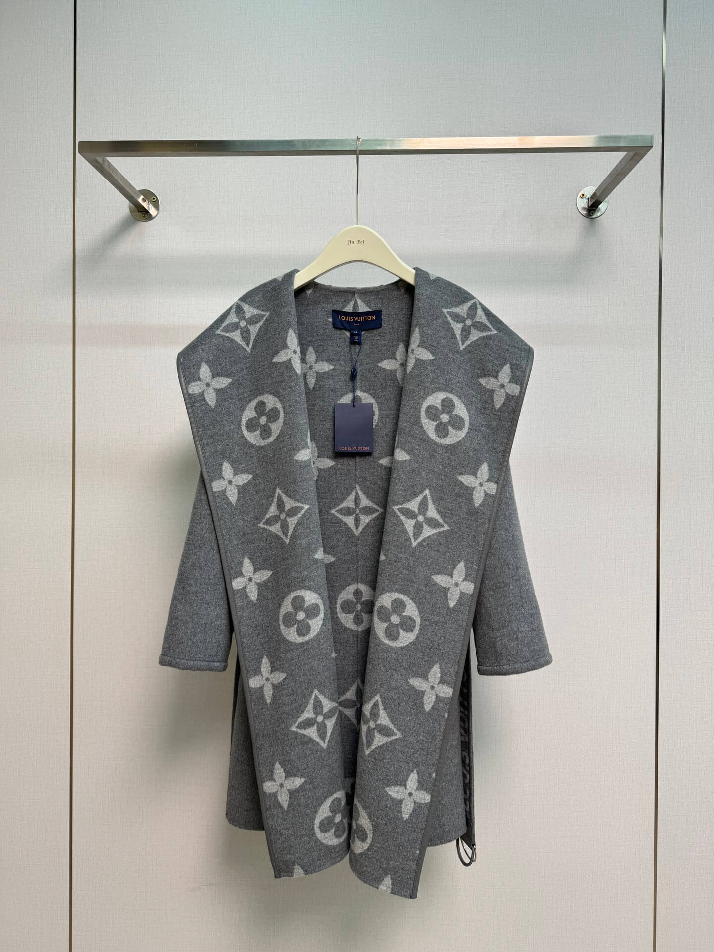 Louis Vuitton Monogram Wool Belted Wrap Coat in grey - Image 3