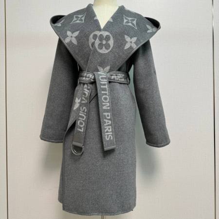 Louis Vuitton Monogram Wool Belted Wrap Coat in grey
