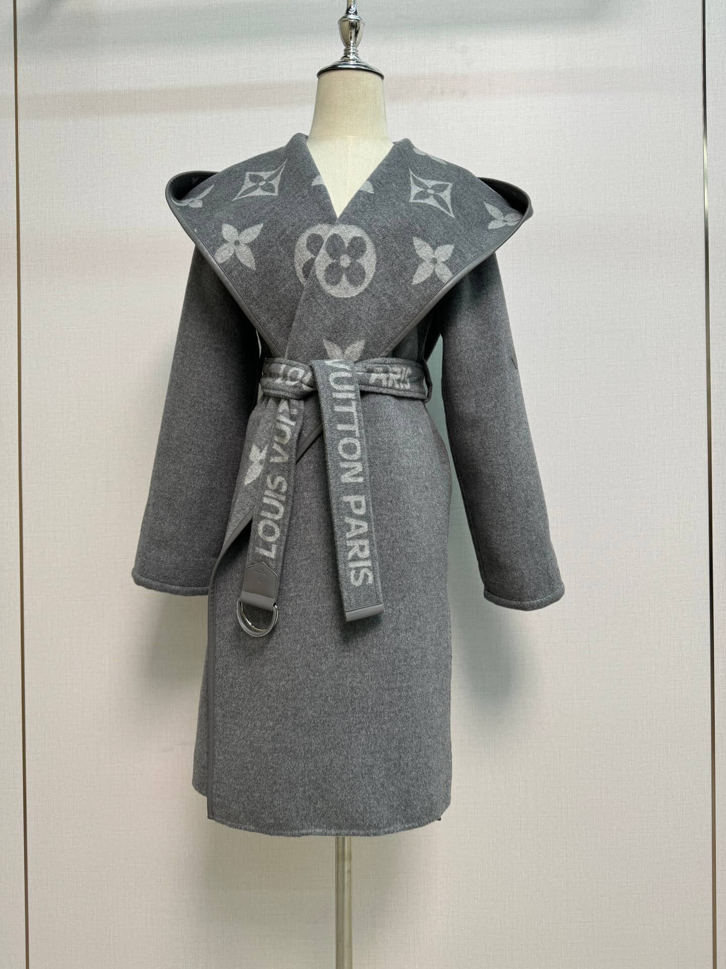 Louis Vuitton Monogram Wool Belted Wrap Coat in grey