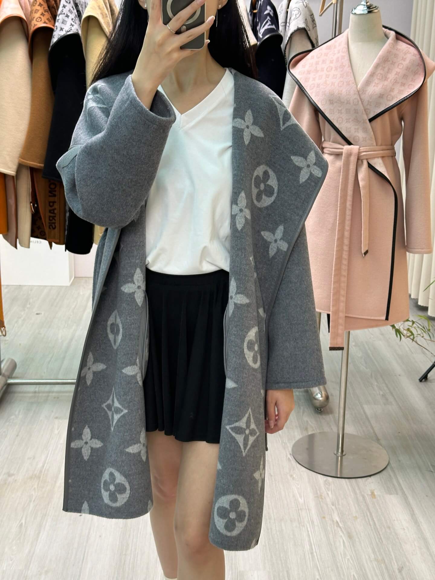 Louis Vuitton Monogram Wool Belted Wrap Coat in grey - Image 10