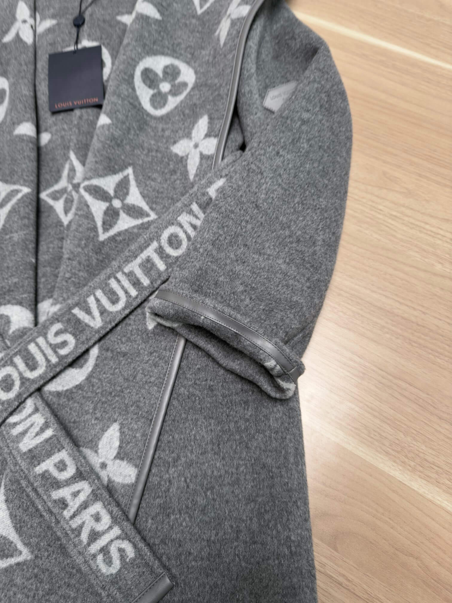 Louis Vuitton Monogram Wool Belted Wrap Coat in grey - Image 8