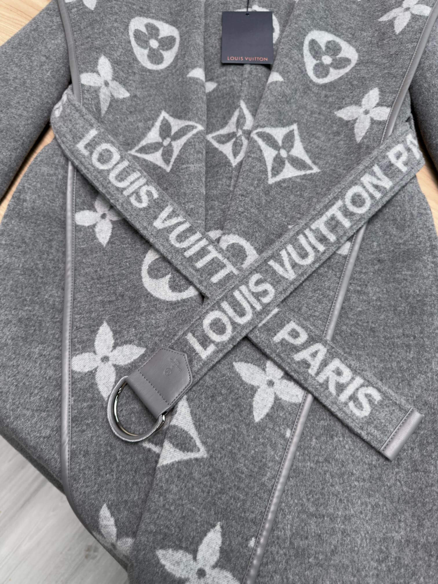 Louis Vuitton Monogram Wool Belted Wrap Coat in grey - Image 6