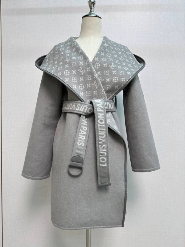 Louis Vuitton Reversible Monogram Hooded Wrap Coat in Grey