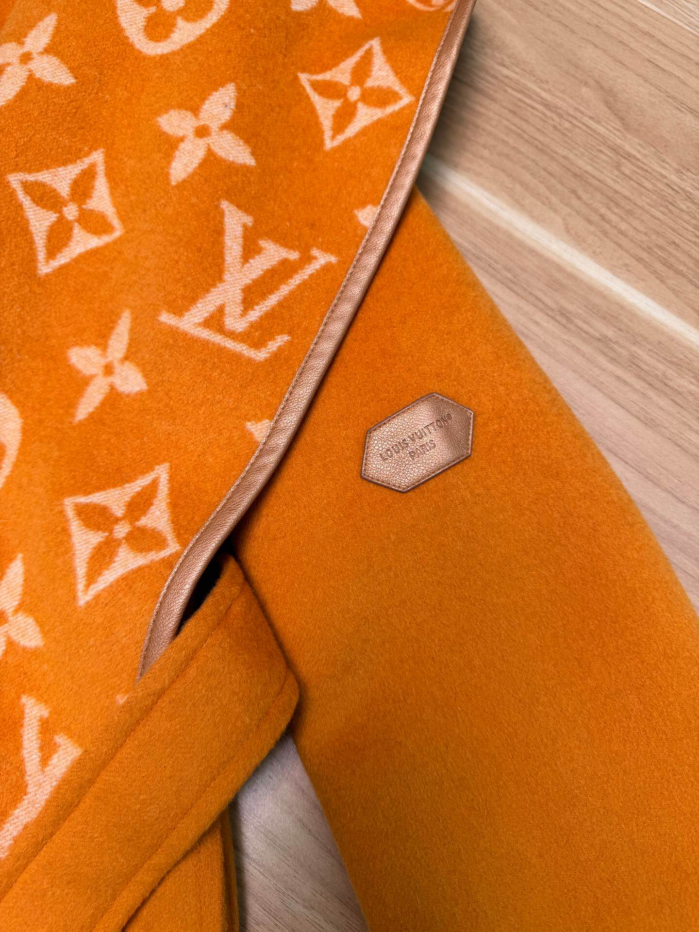Louis Vuitton Signature Double Face Monogram Wrap Coat in Mustard Orange - Image 7