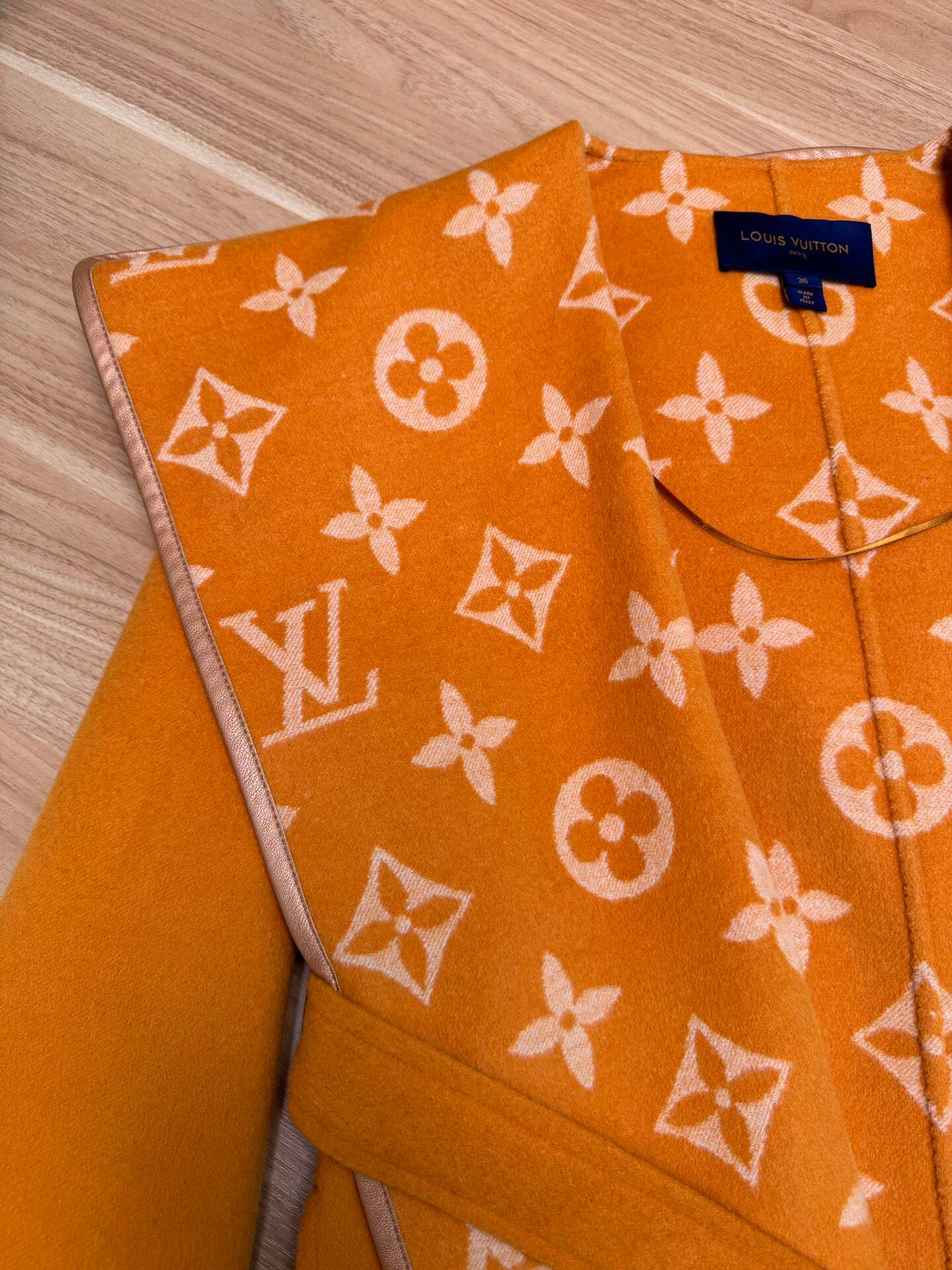 Louis Vuitton Signature Double Face Monogram Wrap Coat in Mustard Orange - Image 10