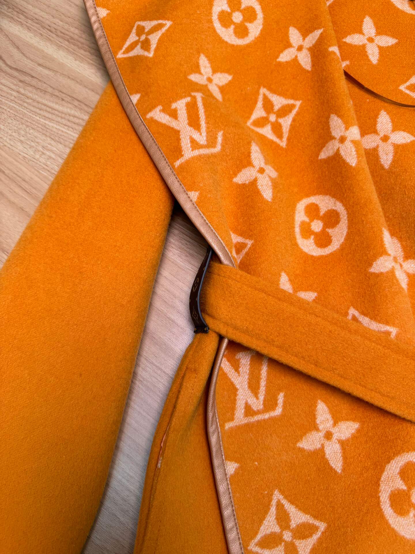 Louis Vuitton Signature Double Face Monogram Wrap Coat in Mustard Orange - Image 8