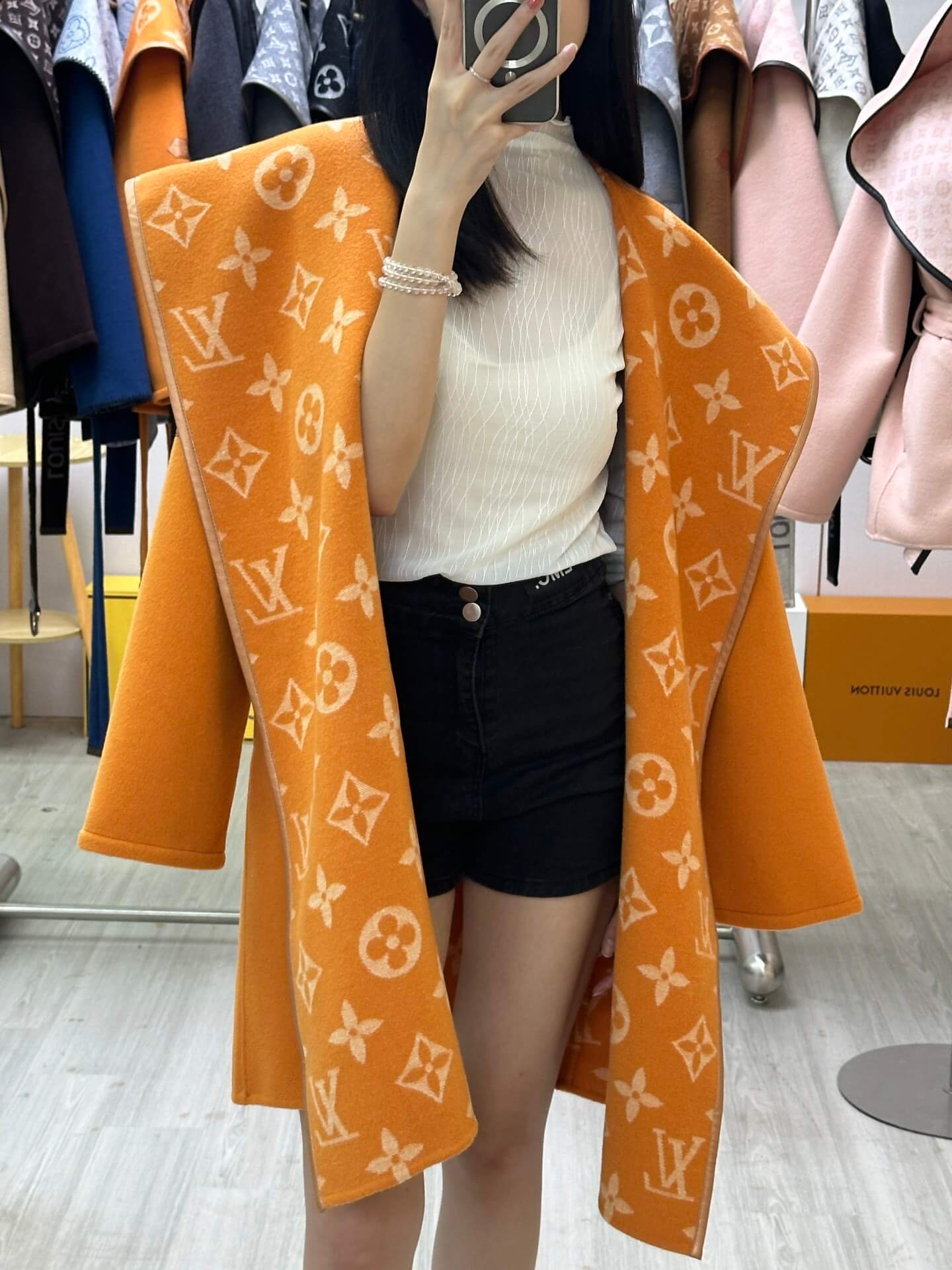Louis Vuitton Signature Double Face Monogram Wrap Coat in Mustard Orange - Image 5