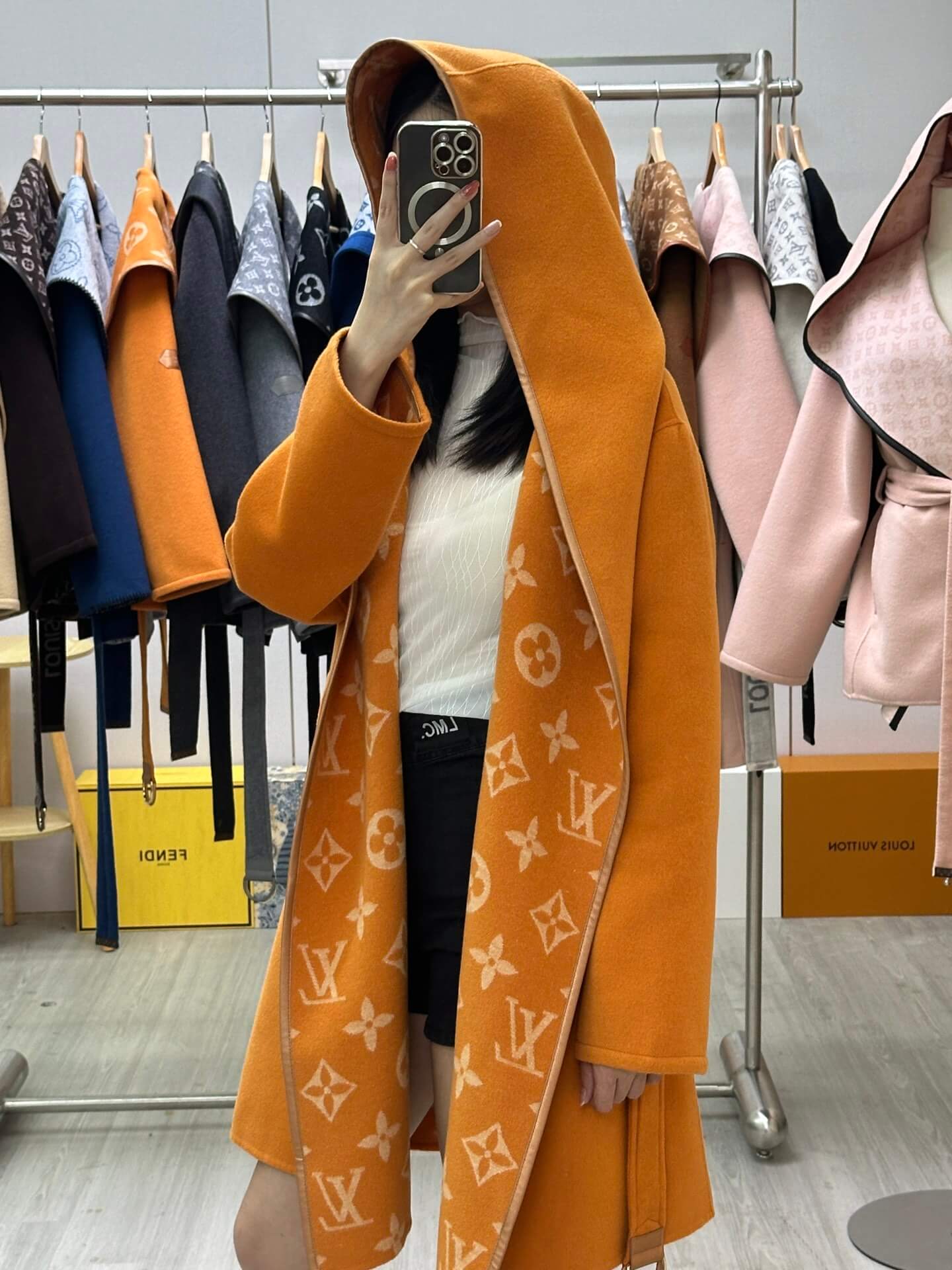 Louis Vuitton Signature Double Face Monogram Wrap Coat in Mustard Orange - Image 3