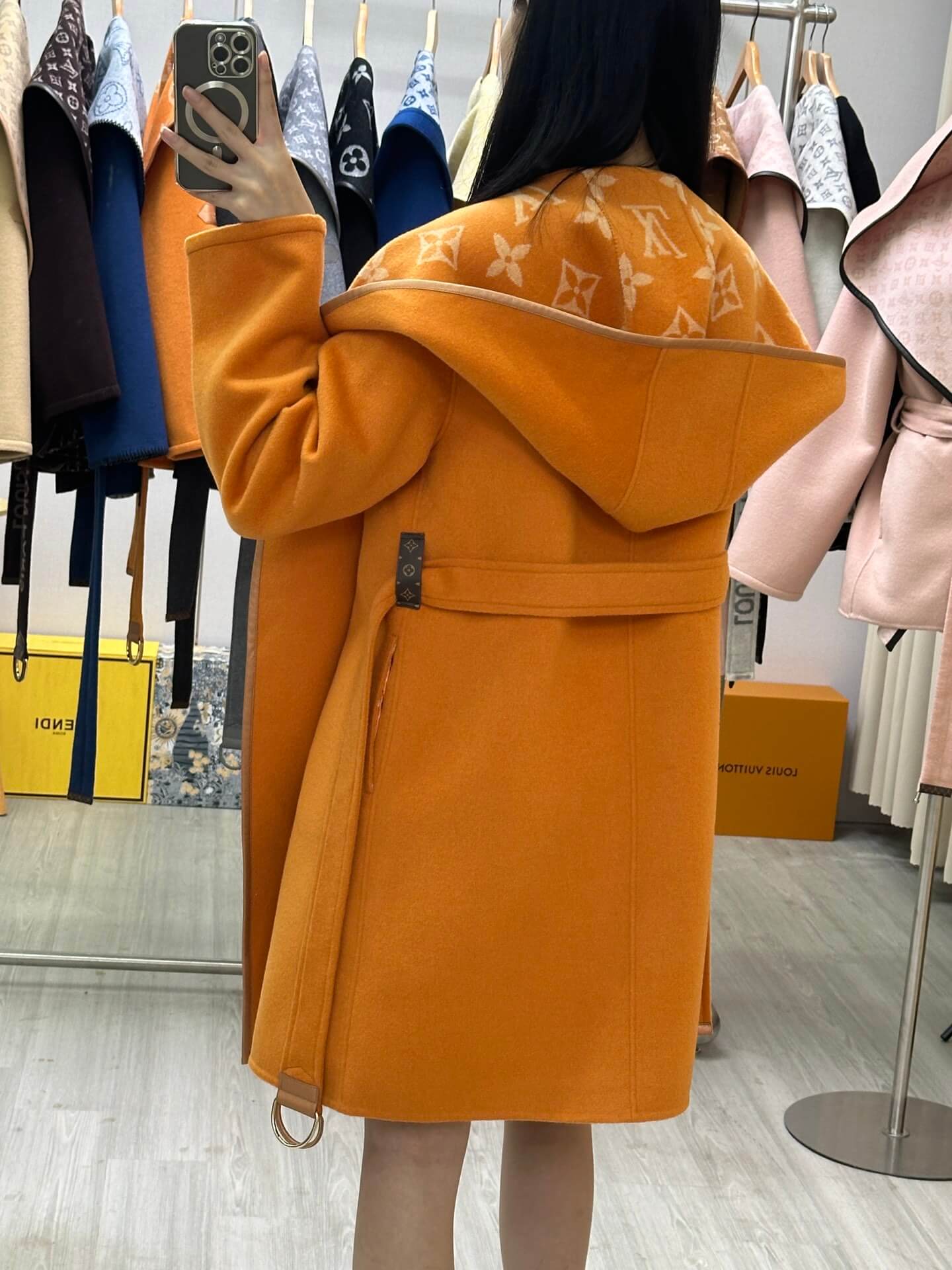 Louis Vuitton Signature Double Face Monogram Wrap Coat in Mustard Orange - Image 2