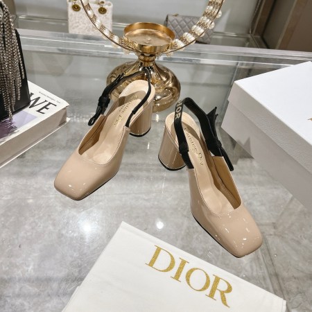 Dior Miss Dior Beige Patent Leather Slingback Heels
