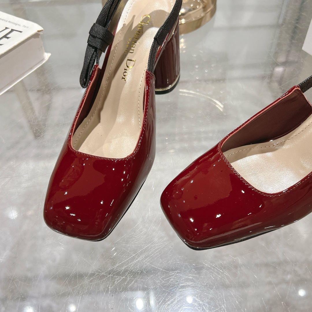 Dior Miss Dior Red Patent Leather Slingback Heels - Image 2
