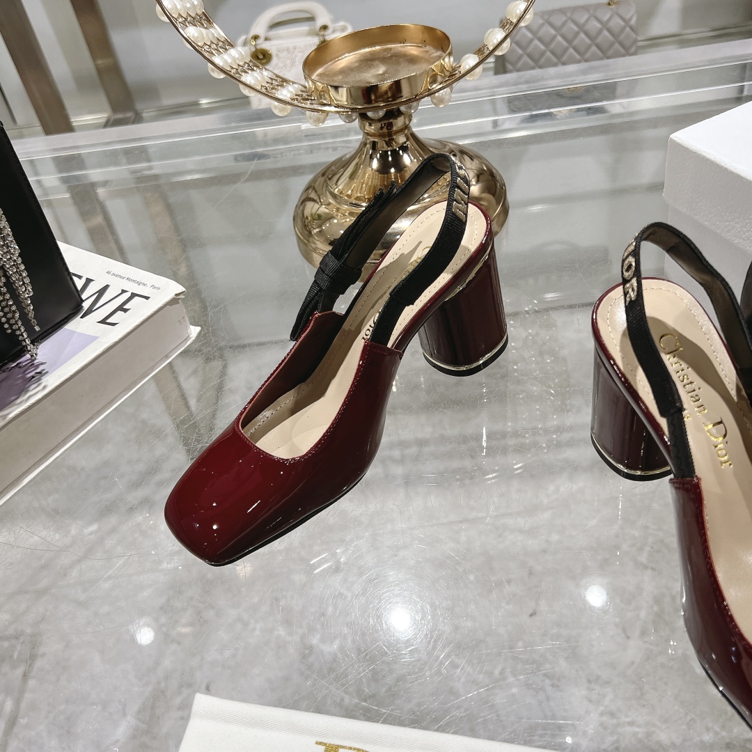 Dior Miss Dior Red Patent Leather Slingback Heels - Image 4