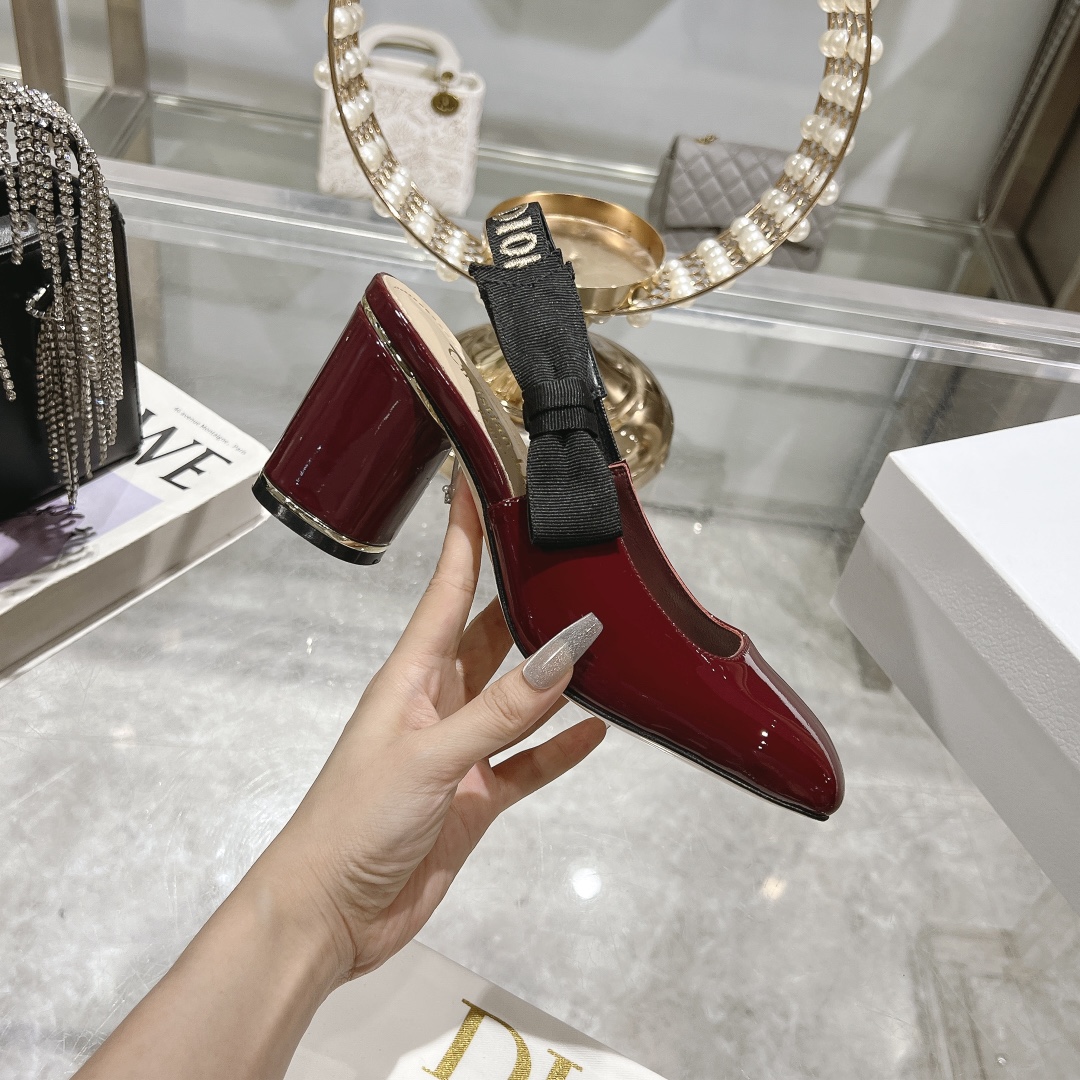 Dior Miss Dior Red Patent Leather Slingback Heels - Image 6