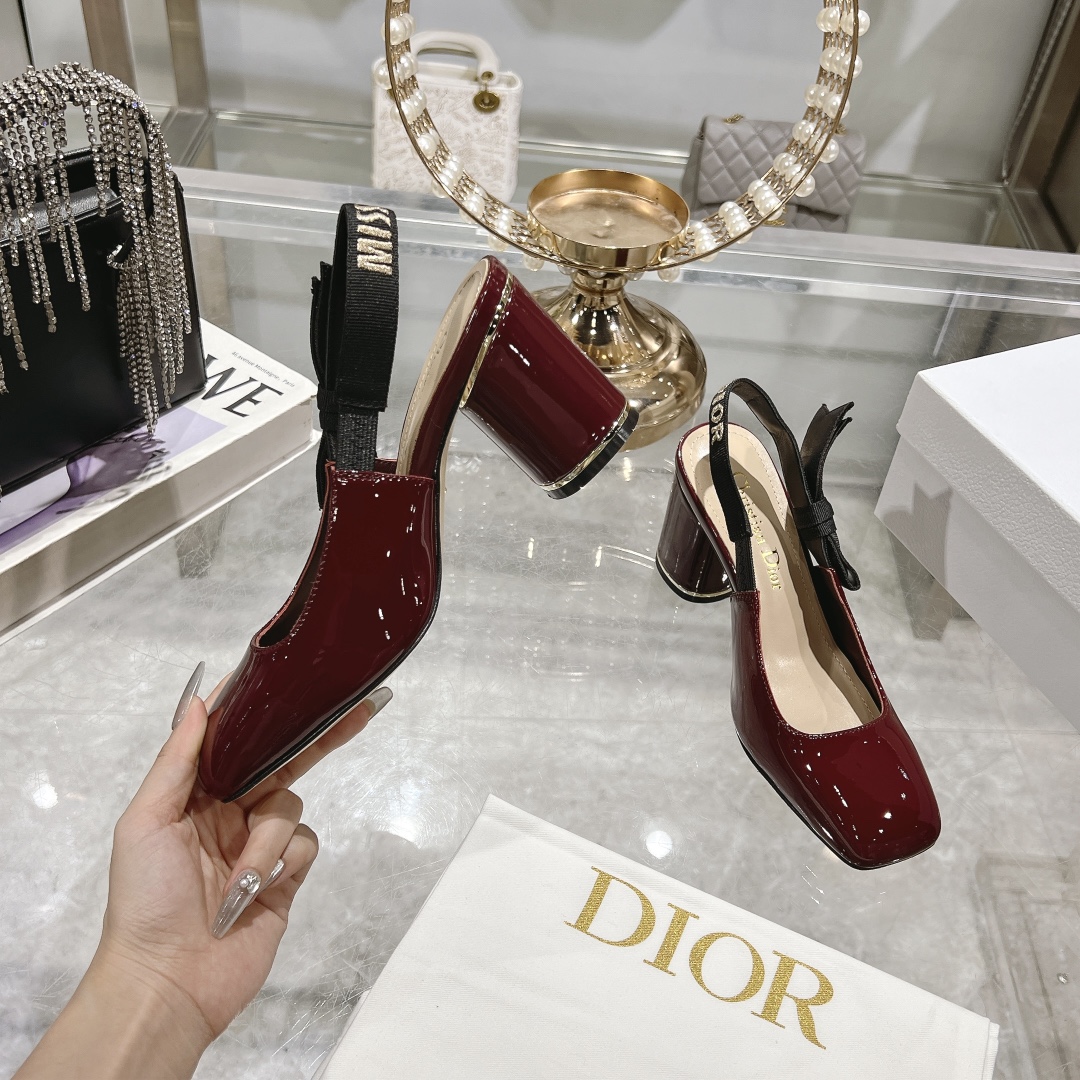 Dior Miss Dior Red Patent Leather Slingback Heels - Image 9