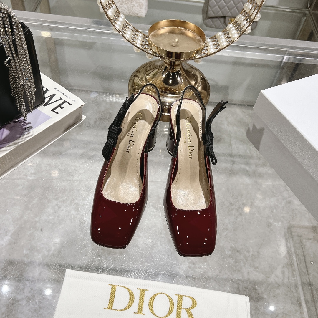 Dior Miss Dior Red Patent Leather Slingback Heels - Image 7