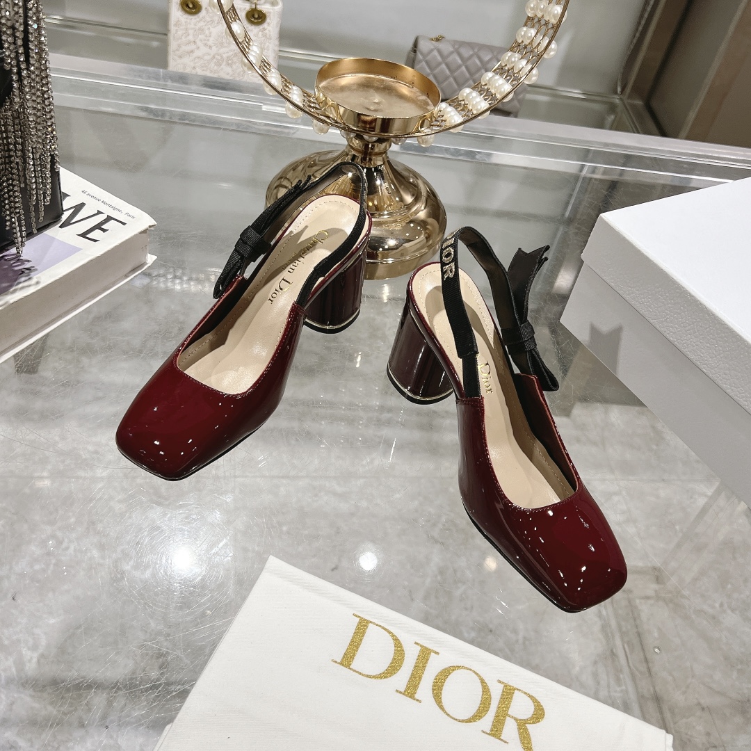 Dior Miss Dior Red Patent Leather Slingback Heels - Image 10