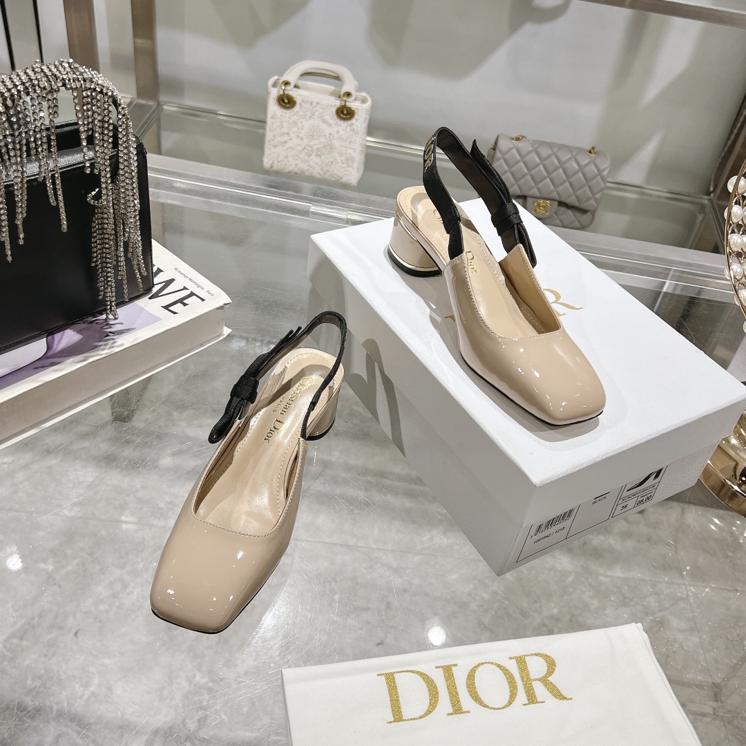 Dior Miss Dior Slingback Beige Patent Leather Pumps