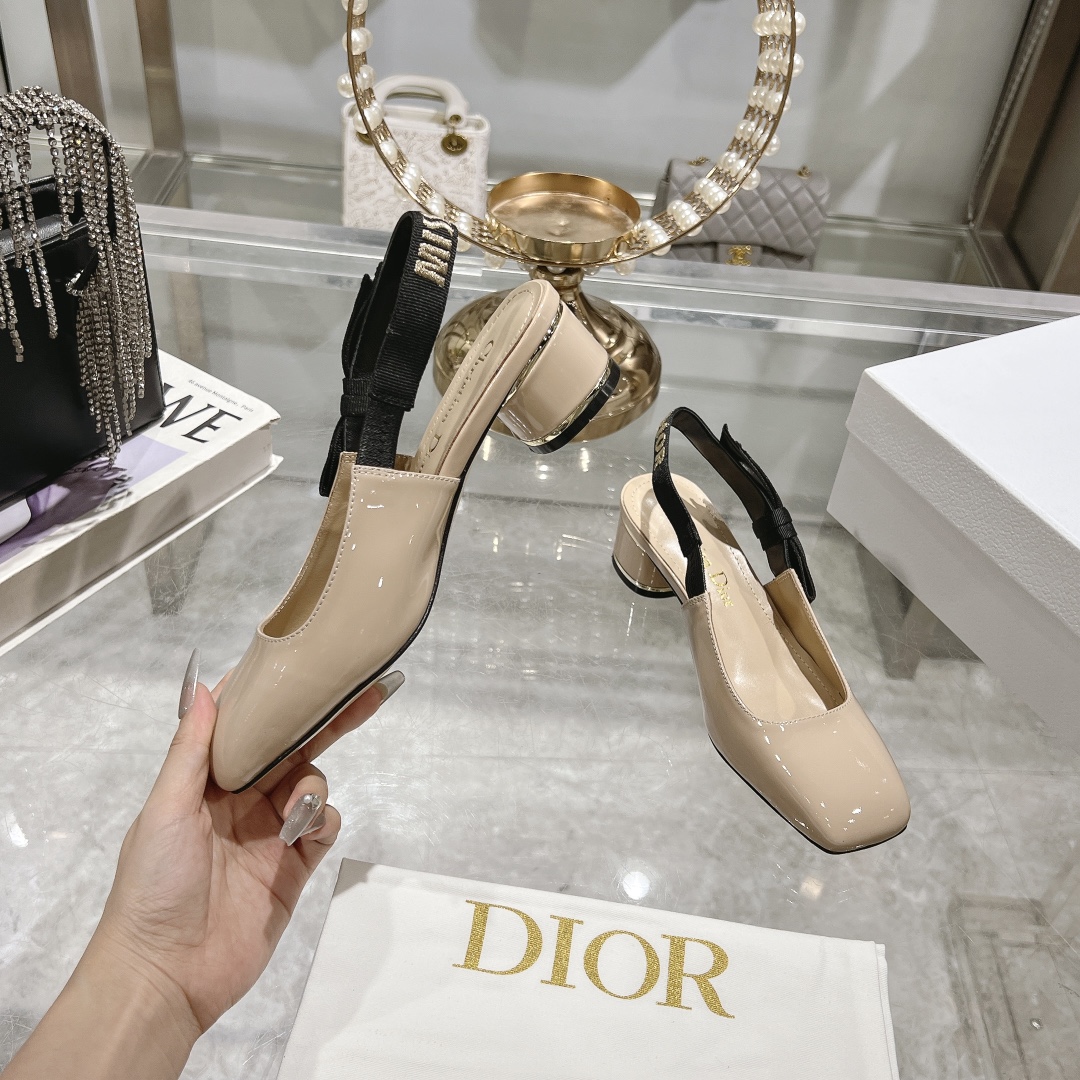 Dior Miss Dior Slingback Beige Patent Leather Pumps - Image 6