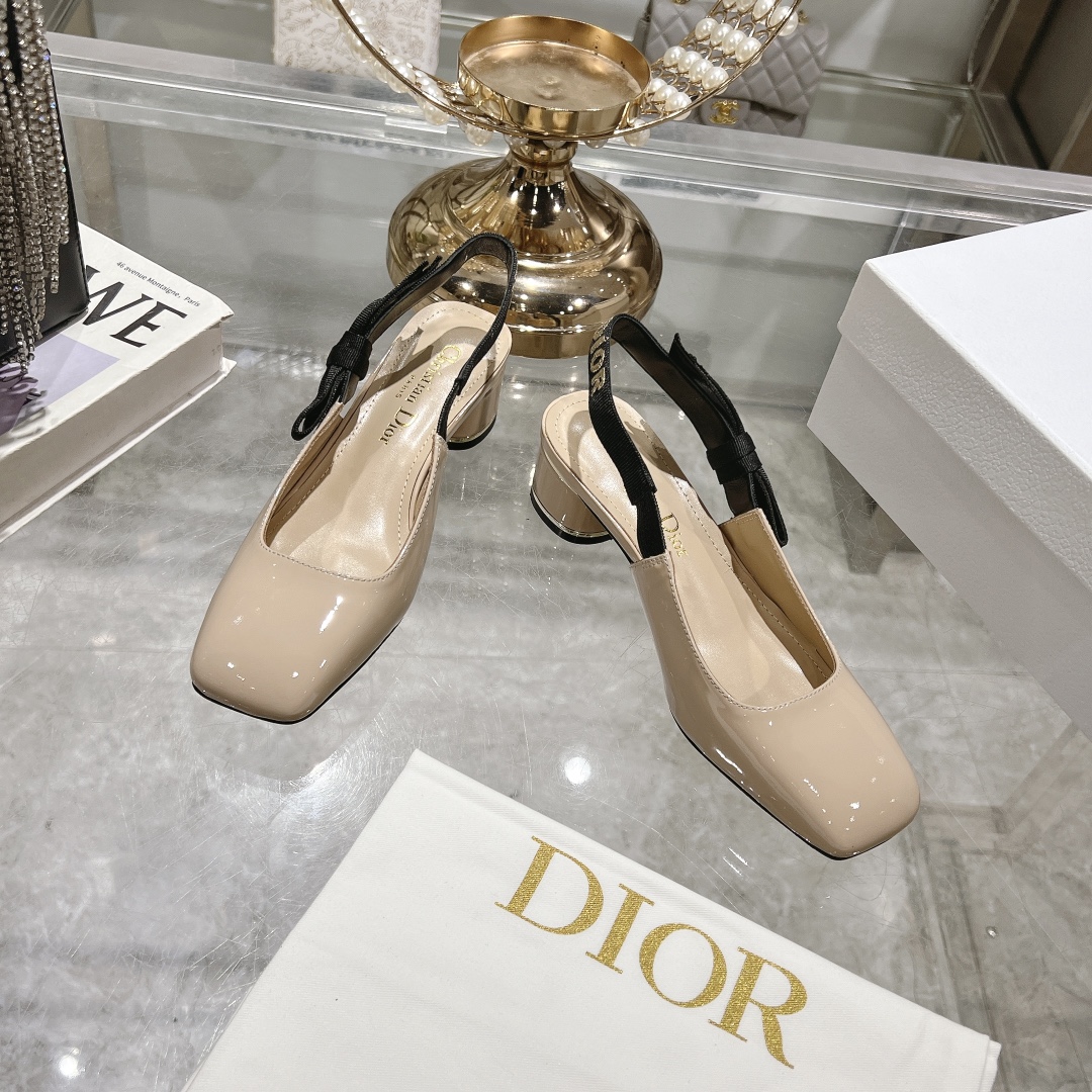 Dior Miss Dior Slingback Beige Patent Leather Pumps - Image 8