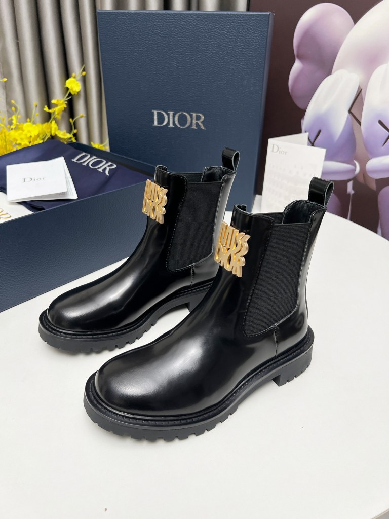 Dior Miss Dior Chelsea Black Patent Leather Boots