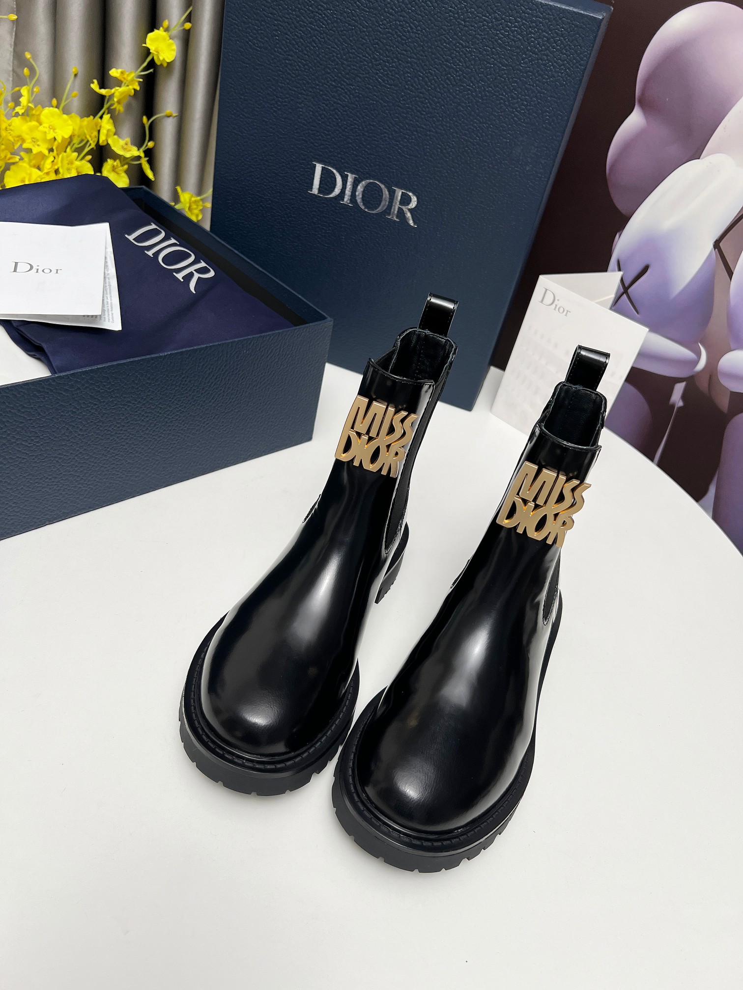 Dior Miss Dior Chelsea Black Patent Leather Boots - Image 3
