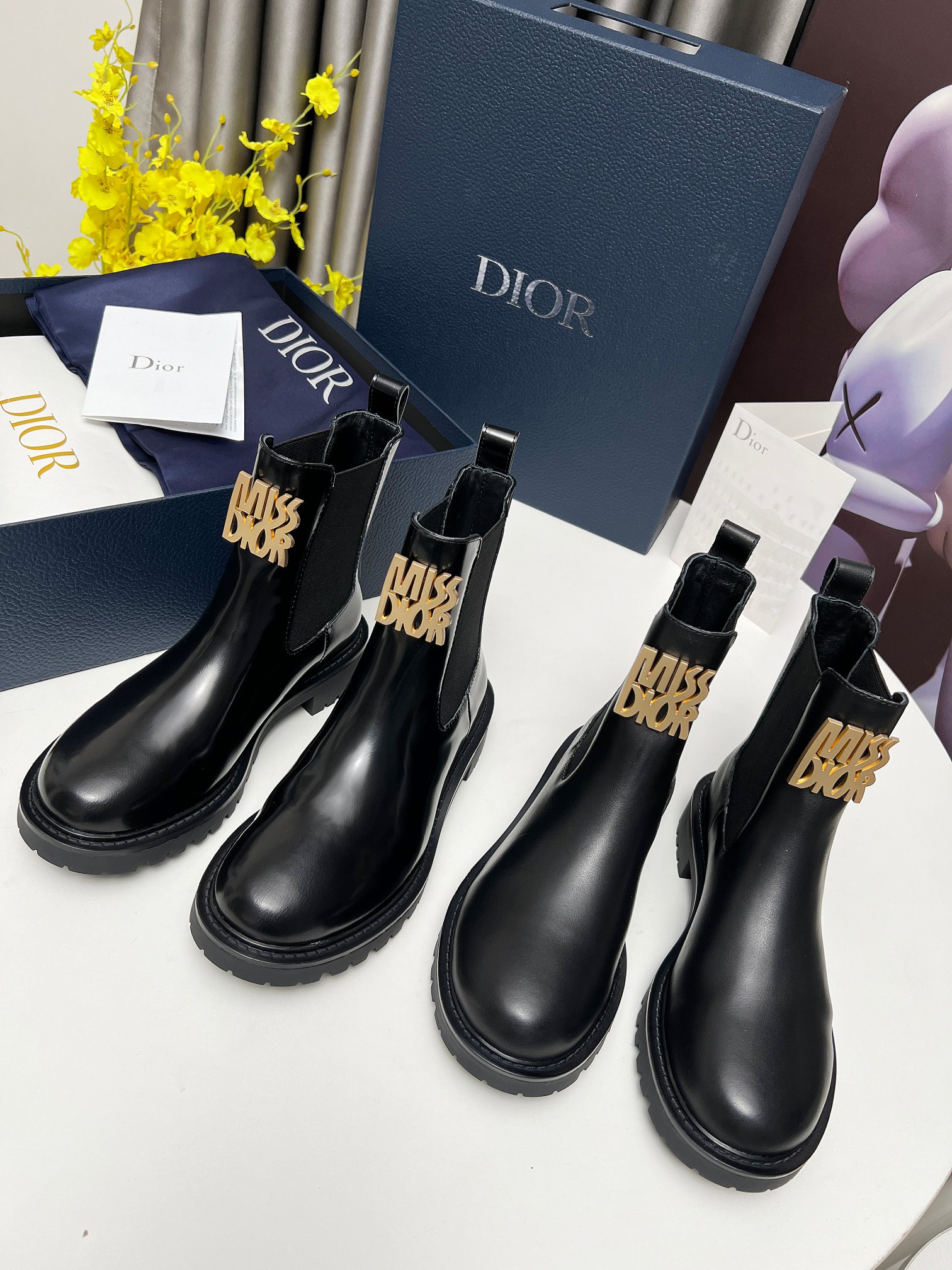Dior Miss Dior Chelsea Black Patent Leather Boots - Image 2