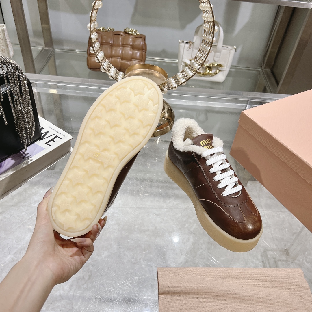Miu Miu Brown Leather Shearling-Lined Sneakers - Image 8