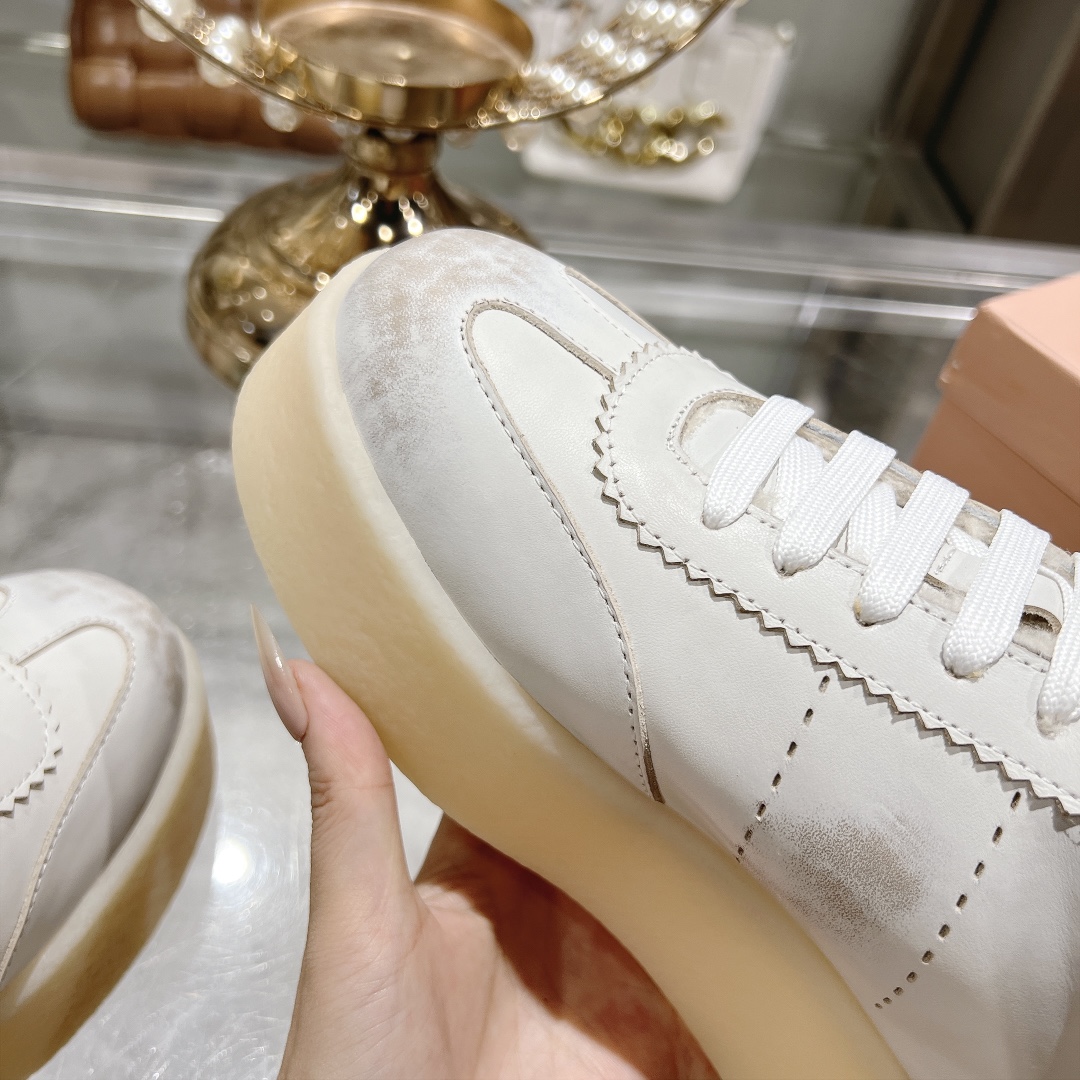 Miu Miu White Shearling-Lined Suede Leather Sneakers - Image 6