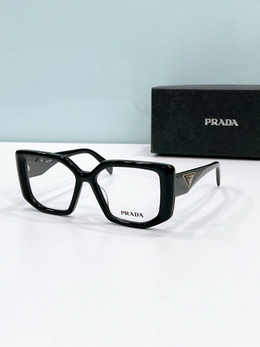 Prada PR 14ZS Geometric Frame Glasses – Black, Gray, Red, Blue, Yellow, and Tortoiseshell - Image 3