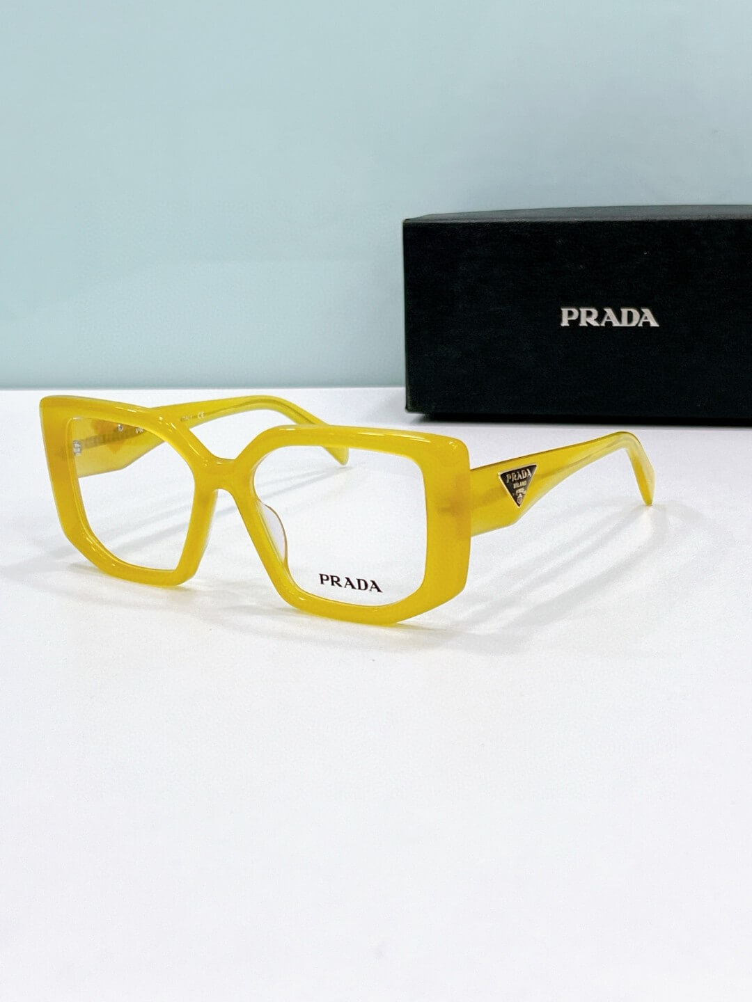 Prada PR 14ZS Geometric Frame Glasses – Black, Gray, Red, Blue, Yellow, and Tortoiseshell - Image 7