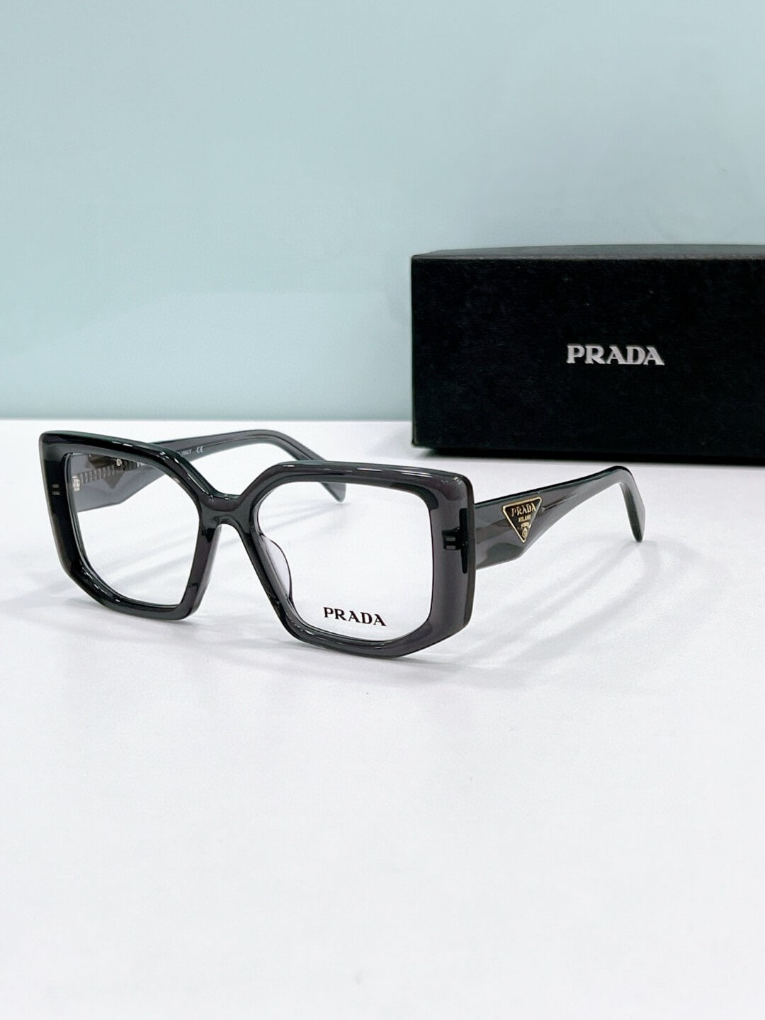 Prada PR 14ZS Geometric Frame Glasses – Black, Gray, Red, Blue, Yellow, and Tortoiseshell - Image 9
