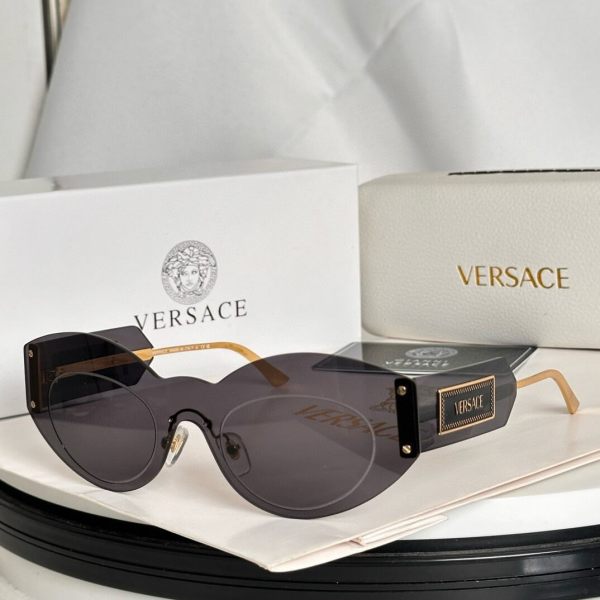 Versace Damier Plaque Shield Sunglasses – Women's Designer Shades