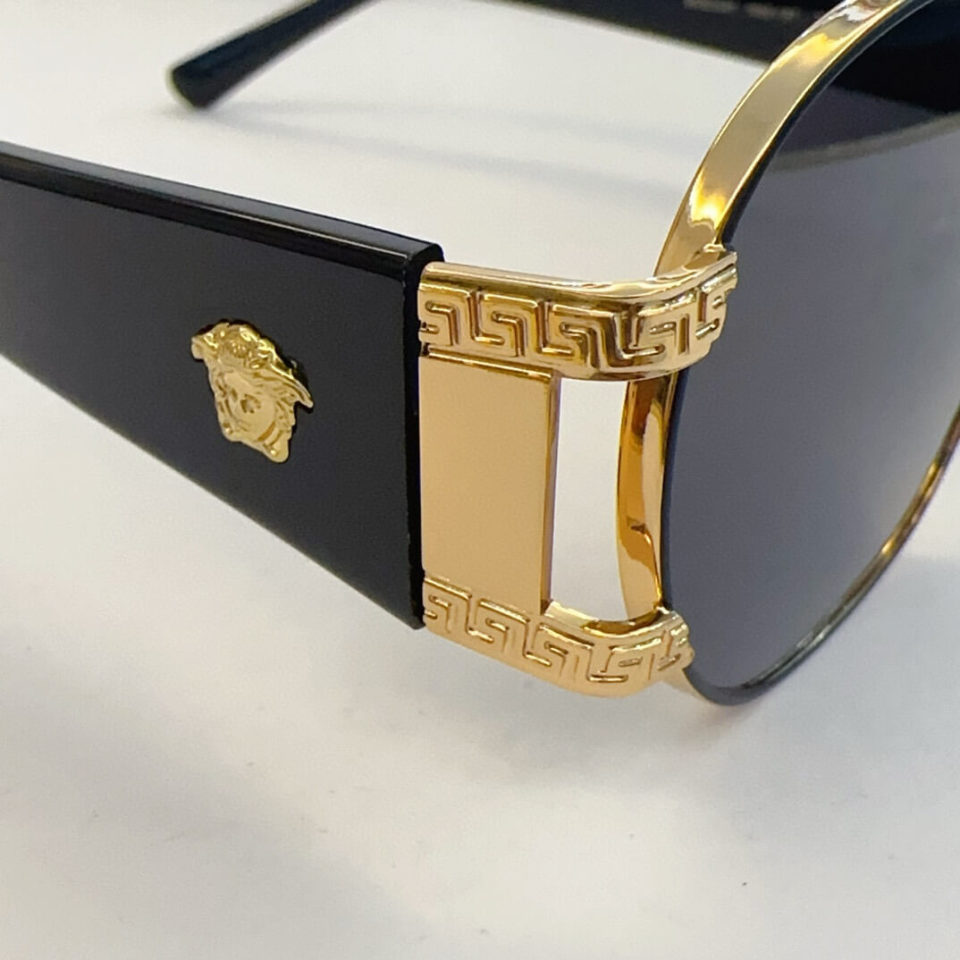 Versace S61 030 Women's Sunglasses – Elegant Metal Frame with Greek Key Detailing in Light Blue, Tortoiseshell, Red, and Black Gradient - Image 2