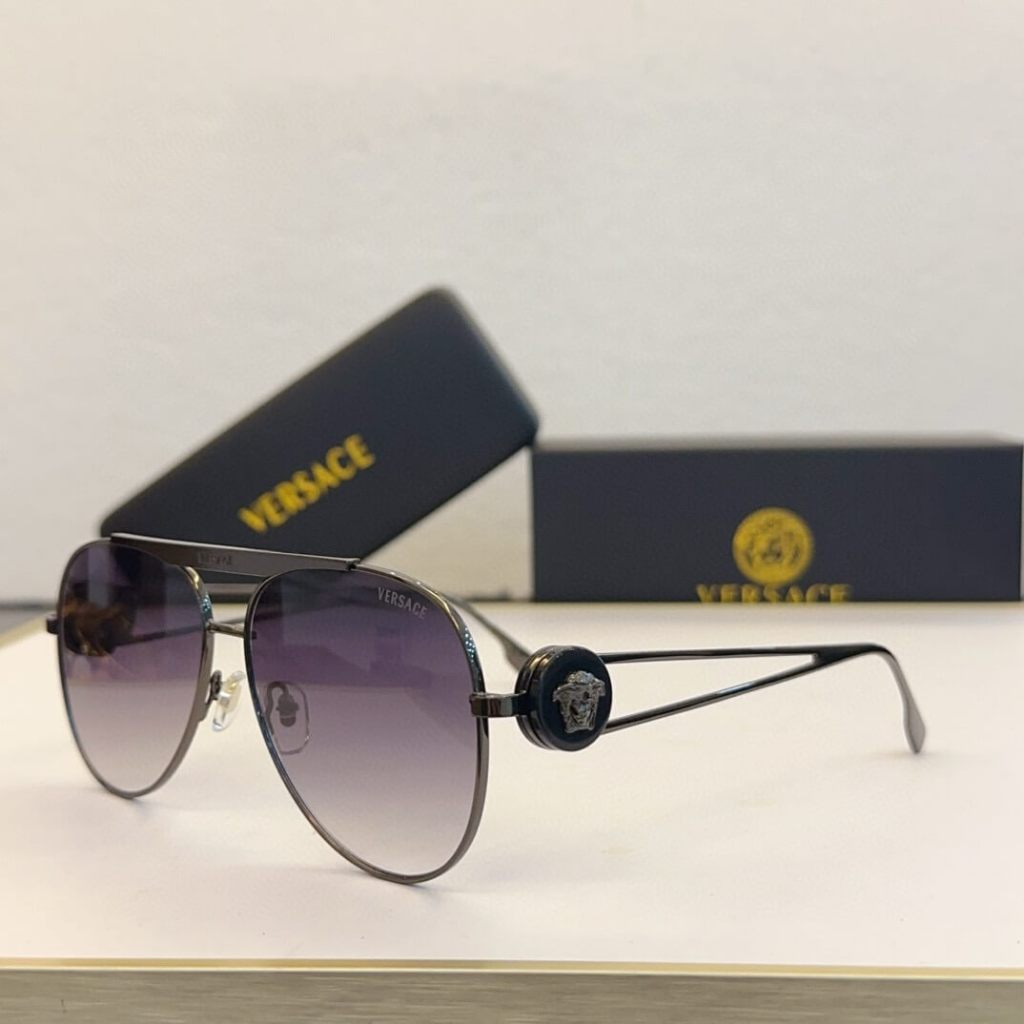 Versace VE2235 Aviator Sunglasses - Gold, Black, Blue & Brown Gradient Shades