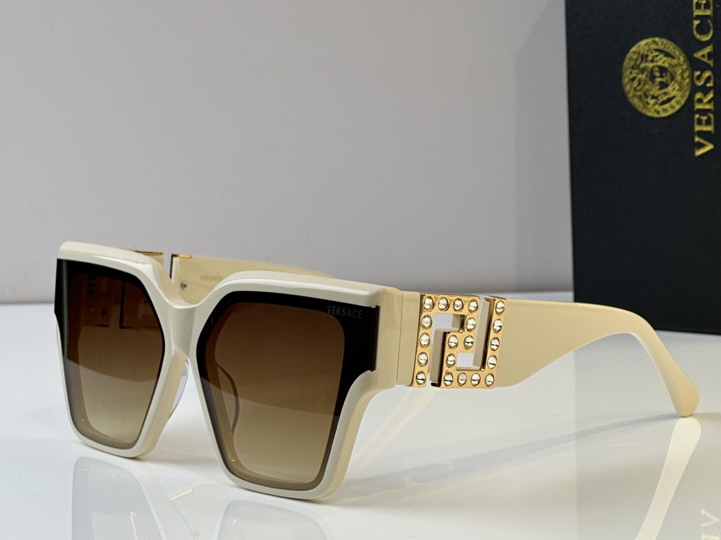 Versace VE4425B Women's Sunglasses – Bold Oversized Design with Studded Greca Detailing - Image 3