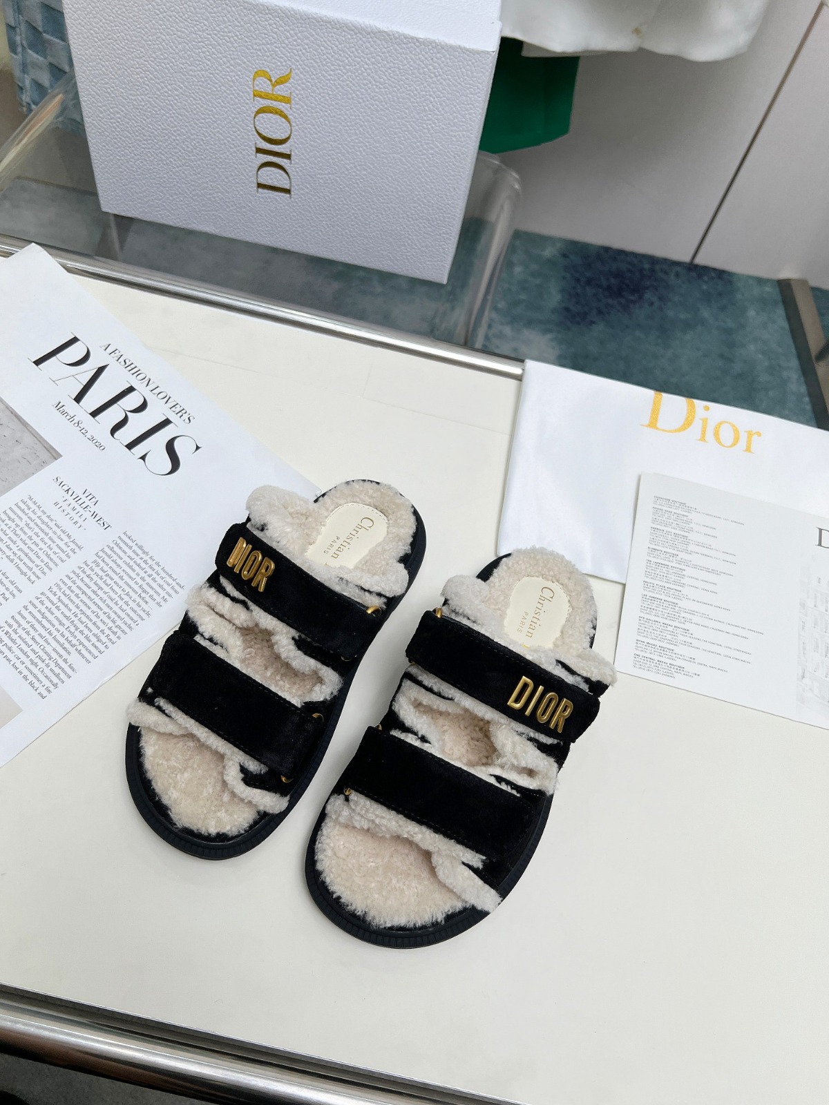 Dior Dioract Black Suede and Shearling Slides - Image 10