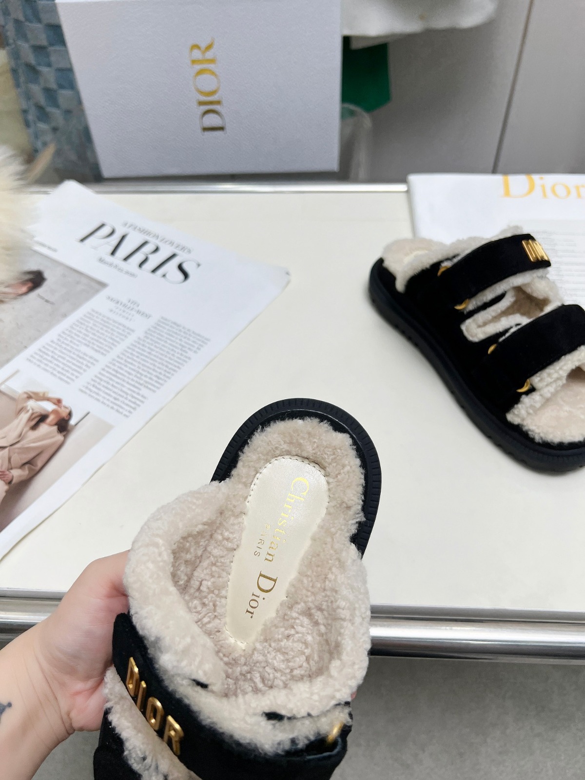 Dior Dioract Black Suede and Shearling Slides - Image 6
