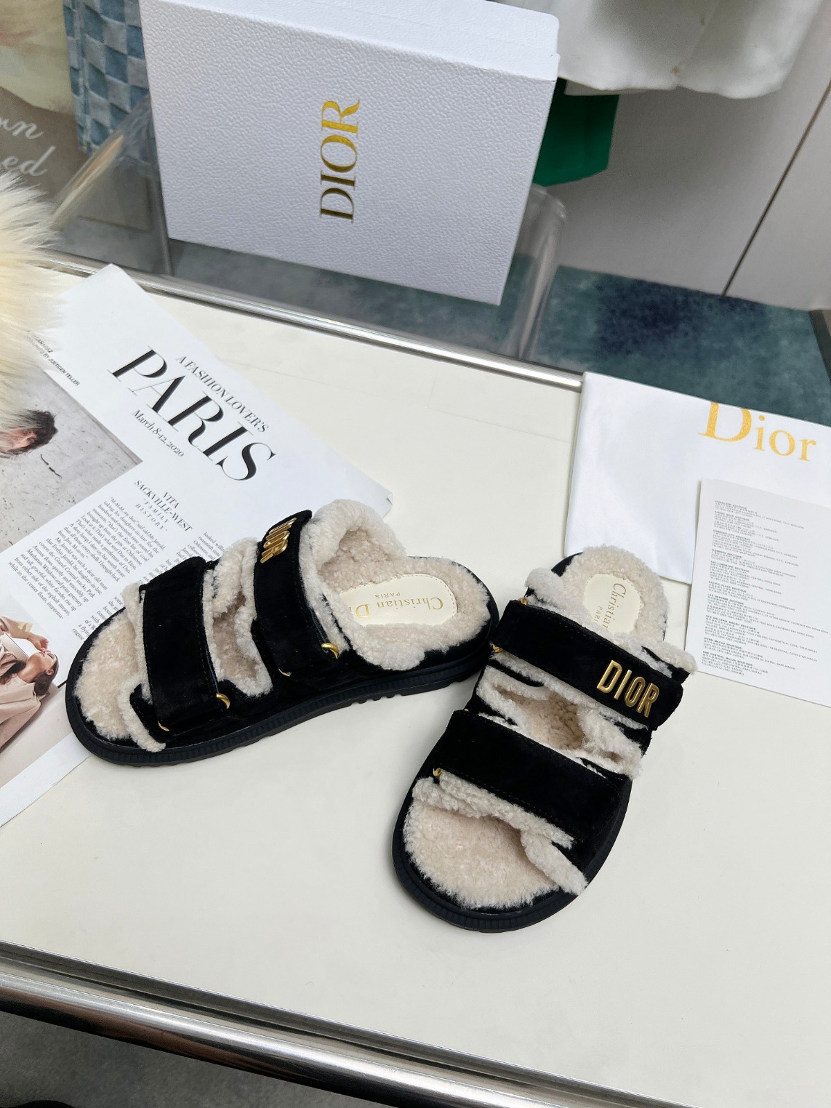 Dior Dioract Black Suede and Shearling Slides - Image 2