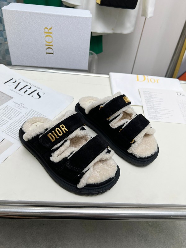 Dior Dioract Black Suede and Shearling Slides