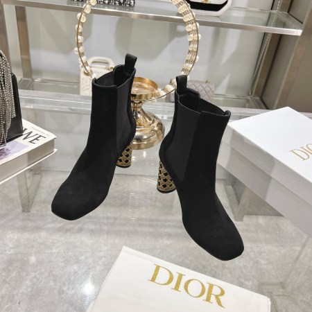 Dior Icon Black Suede Ankle Boots with Gold Cage Heels