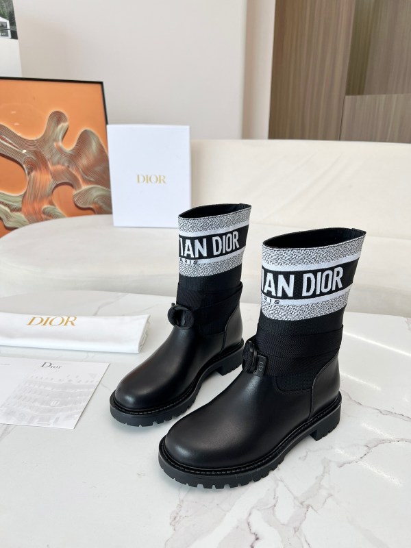 Dior D-Major Black Leather and Canvas Ankle Boots