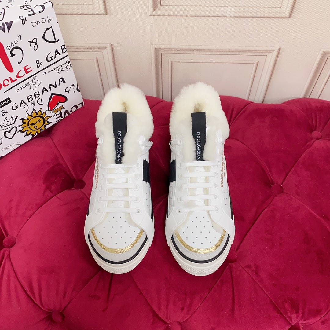 Women's Dolce & Gabbana White Winter Sneakers with Gold Heel - Image 5