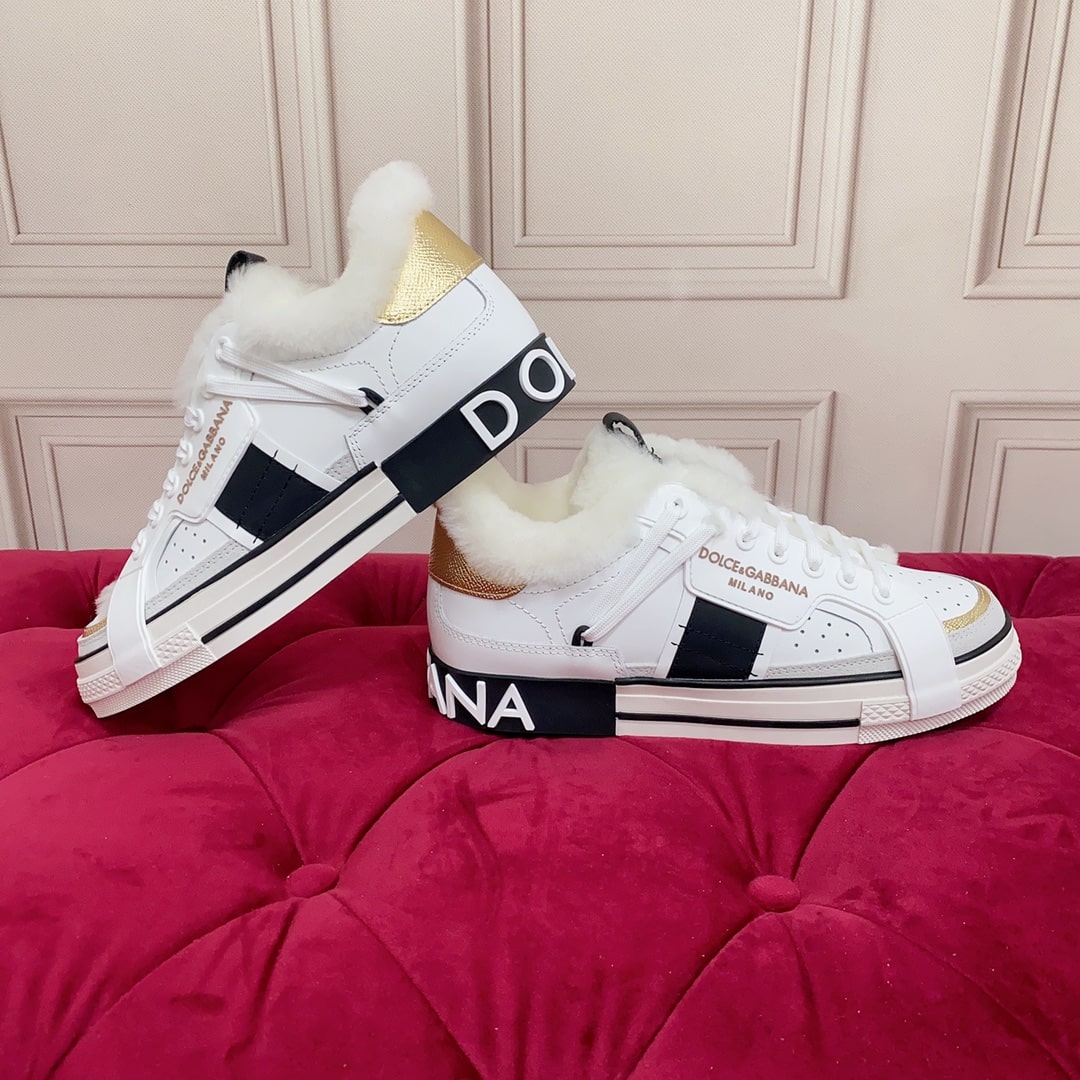 Women's Dolce & Gabbana White Winter Sneakers with Gold Heel - Image 9